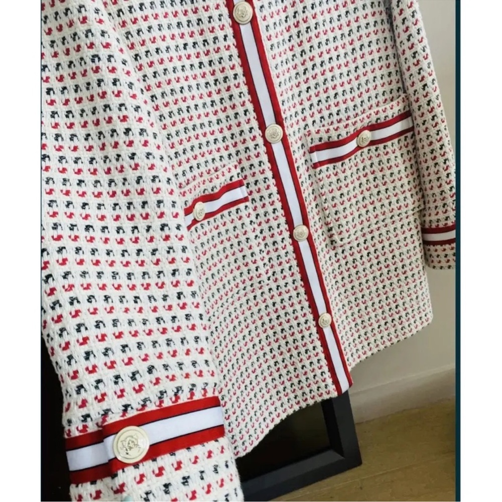 Maje White and Red Patterned Blazer